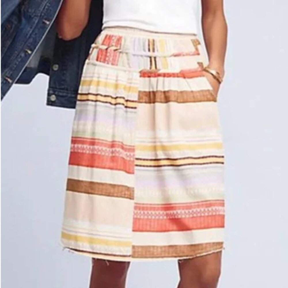 The‎ Odells Anthropologie Striped Skirt Patchwork Boho Fringe Small NEW